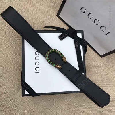 古驰皮带 GUCCI 古驰 2017畅销女款 双面进口平纹 头层牛皮 龙头花纹扣 黑带绿钻金扣 原单古驰腰带 高仿古驰女士皮带 古驰女士腰带