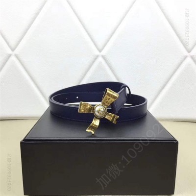 古驰皮带 2008114899 Gucci 2017年新款 牛皮 金属蝴蝶结饰钉 双G带扣 女式皮带 蓝色 原单古驰腰带 高仿古驰女士皮带 古驰女士腰带