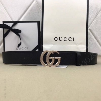 古驰皮带 Gucci 2017新款 牛皮 互扣式满钻GG带扣 Gucci腰带 男款皮带 玫瑰金 原单古驰腰带 高仿古驰女士皮带 古驰女士腰带