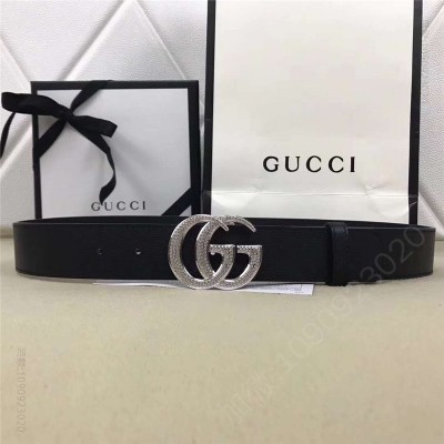 古驰皮带 Gucci 2017新款 牛皮 互扣式满钻GG带扣 Gucci腰带 男款皮带 银色 原单古驰腰带 高仿古驰男士皮带 古驰男士腰带