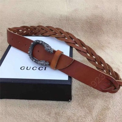古驰皮带 GUCCI 古驰 2017畅销 复古老虎头扣 编织细节 女士腰带 棕色 原单古驰腰带 高仿古驰女士皮带 古驰男士腰带