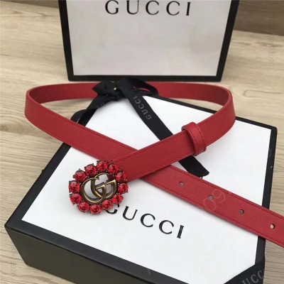 古驰皮带 Gucci 模特走秀款 红色水晶 双G带扣 皮革腰带 大红 原单古驰腰带 高仿古驰女士皮带 古驰女士腰带