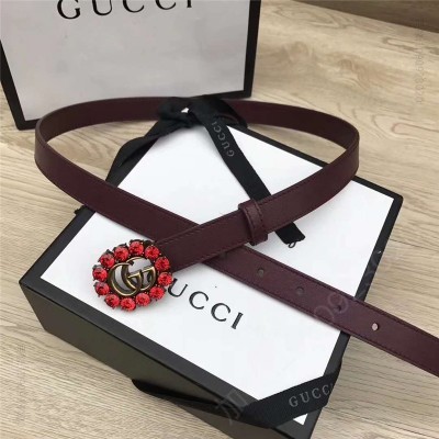 古驰女士皮带 Gucci 模特走秀款 红色水晶 双G带扣 皮革腰带 葡萄紫 原单古驰腰带 高仿古驰皮带 古驰女士腰带