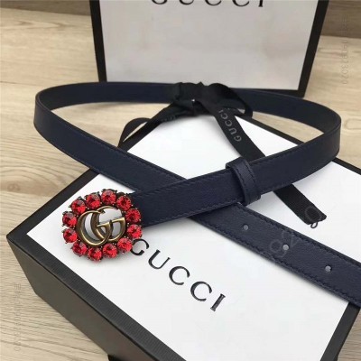 古驰女士皮带 Gucci 模特走秀款 红色水晶 双G带扣 皮革腰带 深蓝色 原单古驰腰带 高仿古驰皮带 古驰女士腰带
