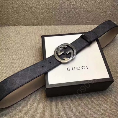 古驰皮带 古驰 Gucci 原单面料 头层树膏磨砂底 双G扣头 银色 原单古驰腰带 高仿古驰皮带 古驰女士腰带