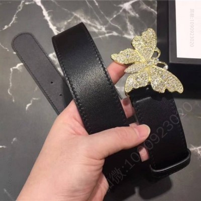 古驰女士皮带 Gucci 2023新款 走秀款 原版牛皮 蝴蝶满钻扣头 黑色金扣 原单古驰腰带 高仿古驰皮带 古驰女士腰带
