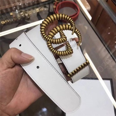 古驰女士皮带 Gucci 2023年新款 平纹原厂牛皮 GG互扣式 双G带扣 男女皮带 白色 原单古驰腰带 高仿古驰皮带 古驰女士腰带