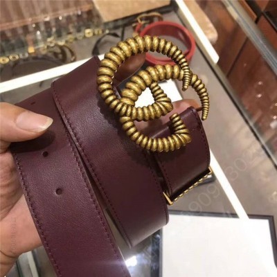 古驰女士皮带 Gucci 2023年新款 平纹原厂牛皮 GG互扣式 双G带扣 男女皮带 原单古驰腰带 高仿古驰皮带 古驰女士腰带