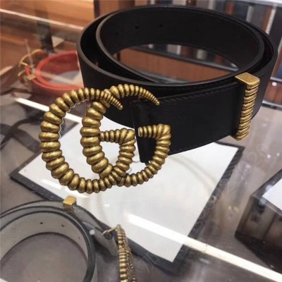 古驰女士皮带 Gucci 2023年新款 平纹原厂牛皮 GG互扣式 双G带扣 男女皮带 蓝色 原单古驰腰带 高仿古驰皮带 古驰女士腰带