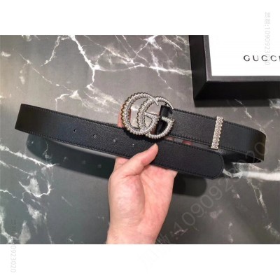 古驰女士皮带 Gucci 2023年新款 平纹原厂牛皮 GG互扣式 双G带扣 男女皮带 黑色 原单古驰腰带 高仿古驰皮带 古驰女士腰带