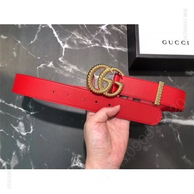 古驰女士皮带 Gucci 2023年新款 平纹原厂牛皮 GG互扣式 双G带扣 男女皮带 红色 原单古驰腰带 高仿古驰皮带 古驰女士腰带