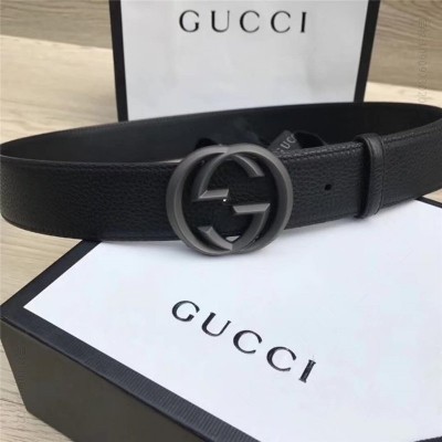 古驰女士皮带 经典款双G 古奇男士皮带 Gucci皮带 Gucci时尚牛皮男士腰带 进口小牛皮 黑色 原单古驰腰带 高仿古驰皮带 古驰女士腰带