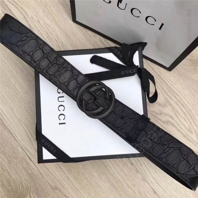 古驰女士皮带 经典款双G 古奇男士皮带 Gucci皮带 Gucci时尚牛皮男士腰带 进口小牛皮 黑色 原单古驰腰带 高仿古驰皮带 古驰女士腰带