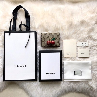 古驰女士钱包 Gucci Supreme高级人造帆布 日本限量樱桃小钱夹卡片夹 原单古驰钱夹
