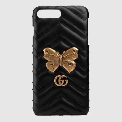 古驰女士钱包 GUCCI GG Marmont系列飞蛾造型铆钉 绗缝皮革 iPhone 7 Plus保护套 原单古驰钱夹