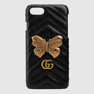 古驰女士钱包 GUCCI GG Marmont系列飞蛾造型铆钉 绗缝皮革 iPhone 7保护套 原单古驰钱夹