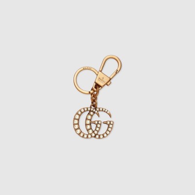古驰钱包 GUCCI 经典设计 珍珠双G 钥匙扣 金色 原单古驰钱夹