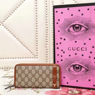 古驰女士钱包 GUCCI 拉链钱包 高级人造帆布 原板五金 原版牛皮 棕色 原单古驰钱夹 高仿古驰