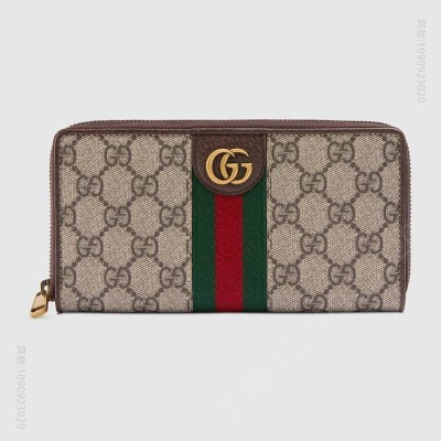 古驰女士钱包 GUCCI GG Supreme高级人造帆布 三只小猪图案 全拉链钱包 乌木色 原单古驰钱夹 高仿古驰