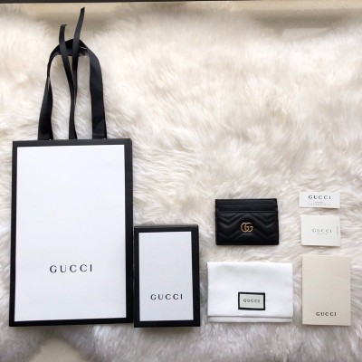 古驰女士钱包 Gucci GG Marmont系列卡片夹 Gucci卡包 黑色 原单古驰钱夹 高仿古驰
