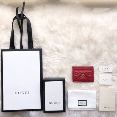 古驰女士钱包 Gucci GG Marmont系列卡片夹 Gucci卡包 红色 原单古驰钱夹 高仿古驰
