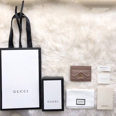 古驰女士钱包 Gucci GG Marmont系列卡片夹 Gucci卡包 粉色 原单古驰钱夹 高仿古驰