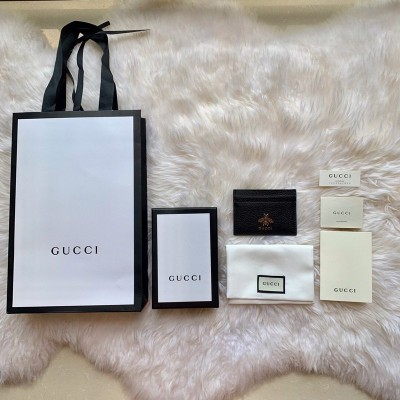 古驰女士钱包 Gucci Animalier系列卡片夹 Gucci卡包 蜜蜂标志黑色 原单古驰钱夹 高仿古驰