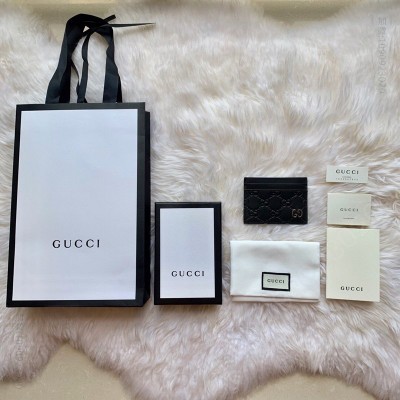 古驰女士钱包 Gucci Signature皮革卡片夹 Gucci卡包 黑色 原单古驰钱夹 高仿古驰