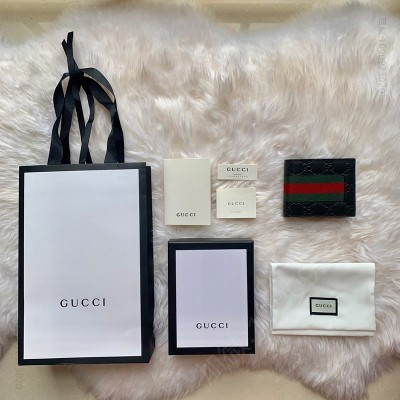 古驰男士钱包 GUCCI 古驰 男士黑色牛皮红绿条纹双G压纹短款钱包 原单古驰钱夹 高仿古驰
