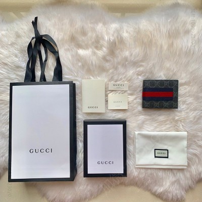 古驰男士钱包 Gucci GG Supreme Web双G配皮红绿织带pvc防水料短款钱包短夹 原单古驰钱夹 高仿古驰