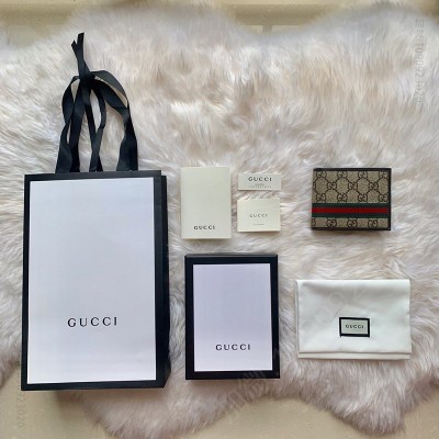 古驰男士钱包 Guccissima 经典款棕色双G配皮红绿织带短款钱包 卡其色 原单古驰钱夹 高仿古驰