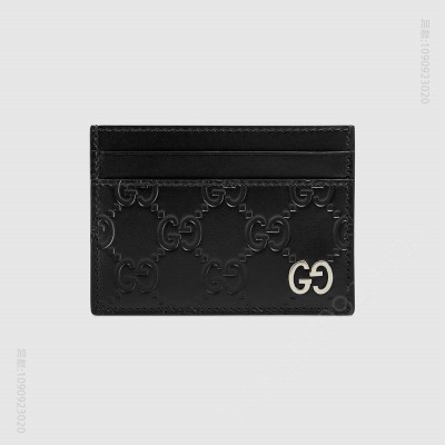 古驰男士钱包 Gucci双G真皮卡包 Gucci时尚休闲男包 男士短款卡包 Gucci钱包 黑色 原单古驰钱夹 高仿古驰