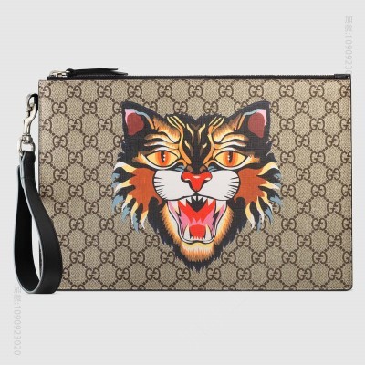 古驰男士钱包 古驰钱包 Gucci男包 Gucci长款钱夹 Gucci钱包 Supreme高级人造帆布 猫印花 乌木色 原单古驰钱夹 高仿古驰