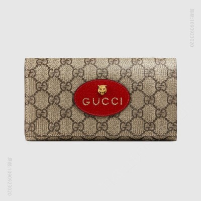 古驰钱包 古驰钱包 Gucci帆布男士钱夹 Gucci长款钱包 芙蓉红皮革虎头 乌木色 原单古驰钱夹 古驰男士钱包