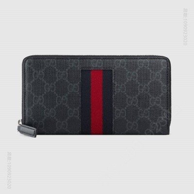 古驰钱包 Gucci男士钱包 Gucci钱包 Supreme高级人造帆布长款拉链钱夹 黑色 原单古驰钱夹 古驰男士钱包