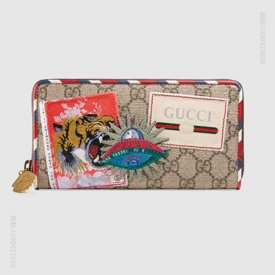 古驰钱包 Gucci钱包 古驰男士长款钱包 Gucci钱包 Gucci Supreme帆布 乌木色 原单古驰钱夹 古驰男士钱包