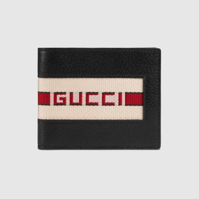 459140 Gucci钱包 提花条纹皮革 古驰男士 短款对折钱包 黑色