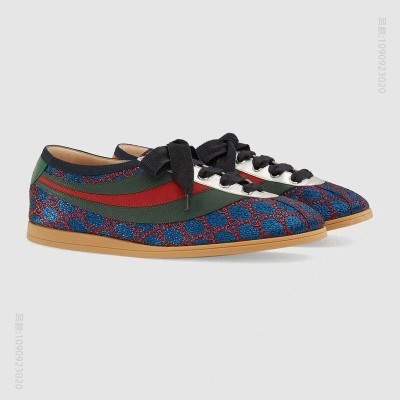 古驰男鞋 GUCCI Falacer织带装饰 双G印花 复古风 运动鞋 蓝色 原单古驰男鞋 高仿古驰