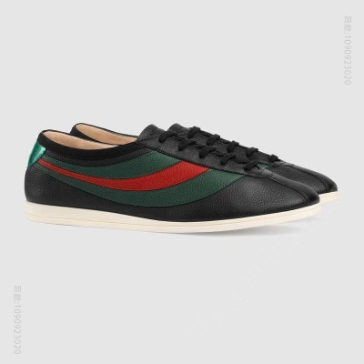 古驰男鞋 GUCCI Falacer织带装饰 复古风 真皮 低帮运动鞋 黑色 原单古驰男鞋 高仿古驰