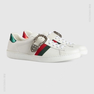 古驰男鞋 GUCCI Ace系列 Dionysus 系列搭扣 运动鞋 白色 原单古驰男鞋 高仿古驰