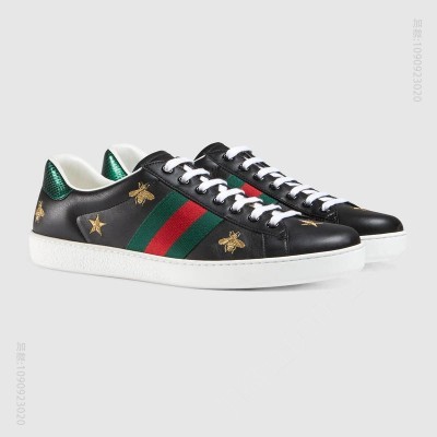 古驰男鞋 GUCCI Ace系列 刺绣 低帮运动鞋 黑色 原单古驰男鞋 高仿古驰
