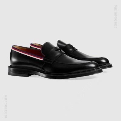 古驰男鞋 GUCCI 光滑亮面 皮革船鞋 乐福鞋 黑色 原单古驰男鞋 高仿古驰