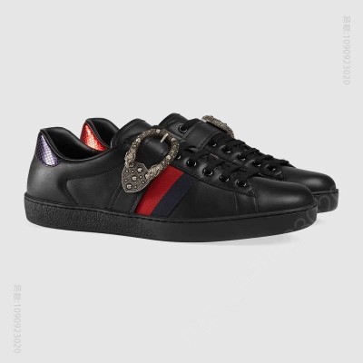 古驰男鞋 GUCCI Ace系列 Dionysus 系列搭扣 运动鞋 黑色 原单古驰男鞋 高仿古驰