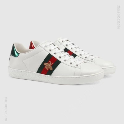 古驰女鞋 GUCCI Ace系列 金色蜜蜂刺绣 低帮运动鞋 白色 原单古驰女鞋 高仿古驰