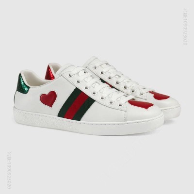 古驰女鞋 GUCCI Ace系列 皮革心形图案 低帮运动鞋 白色 原单古驰女鞋 高仿古驰