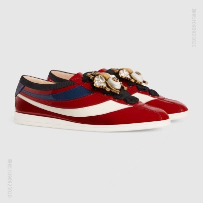 古驰女鞋 GUCCI Falacer 织带装饰 漆皮 低帮运动鞋 红色 原单古驰女鞋 高仿古驰
