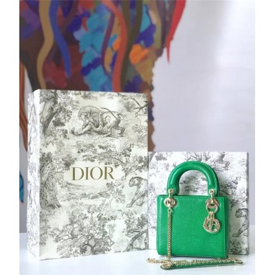 M673_迪奥女包 Dior迪奥 Lady Dior经典戴妃包 稀有蜥蜴皮 Dior链条包 绿色 高仿迪奥女包 原单迪奥