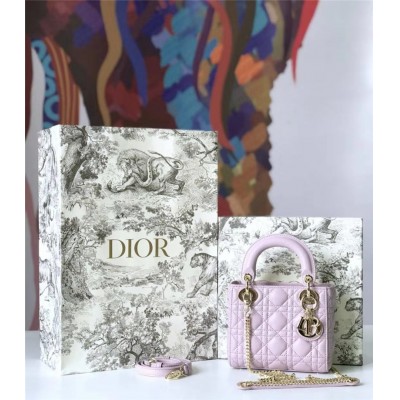 迪奥女包 Dior迪奥 Lady Dior 经典迪奥戴妃包 羊皮 Dior链条包 粉紫 高仿迪奥女包 原单迪奥