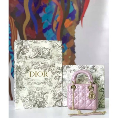 迪奥女包 Dior迪奥 Lady Dior 经典迪奥戴妃包 羊皮 Dior链条包 粉色 高仿迪奥女包 原单迪奥