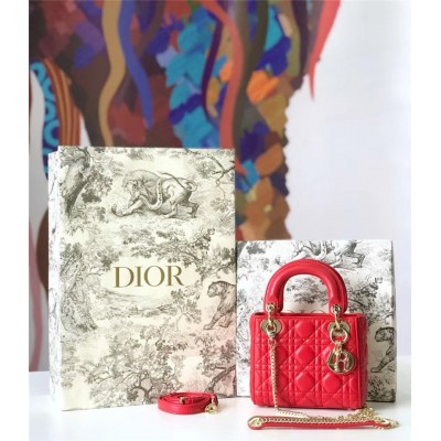 迪奥女包 Dior迪奥 Lady Dior 经典迪奥戴妃包 羊皮 Dior链条包 大红 高仿迪奥女包 原单迪奥